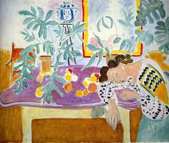 Naturaleza muerta con mujer dormida de Matisse.