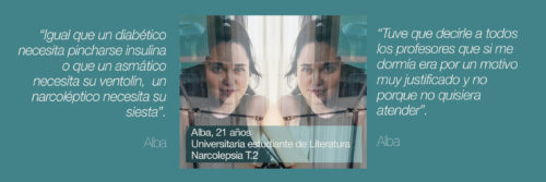 Alba, Instituto y Universidad con narcolepsia